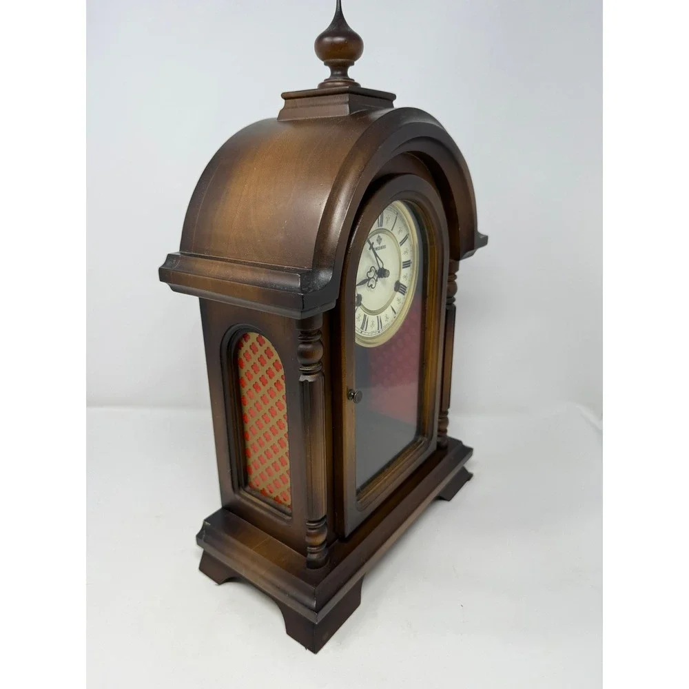 Vintage Schmeckenbecher Mantel Clock West Germany Wood Case Pendulum Winding Key
